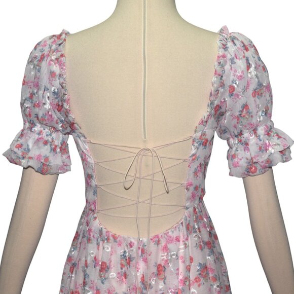 Alamour Field of Dreams Collection Aileen Dress Floral Ruffle Lace Up Back M - Picture 4 of 9